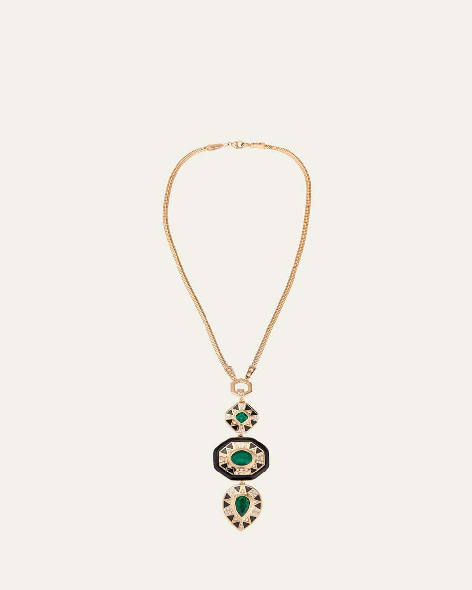 Emerald Totem Pendant One-of-a-Kind Necklace with Diamonds and Black Onyx